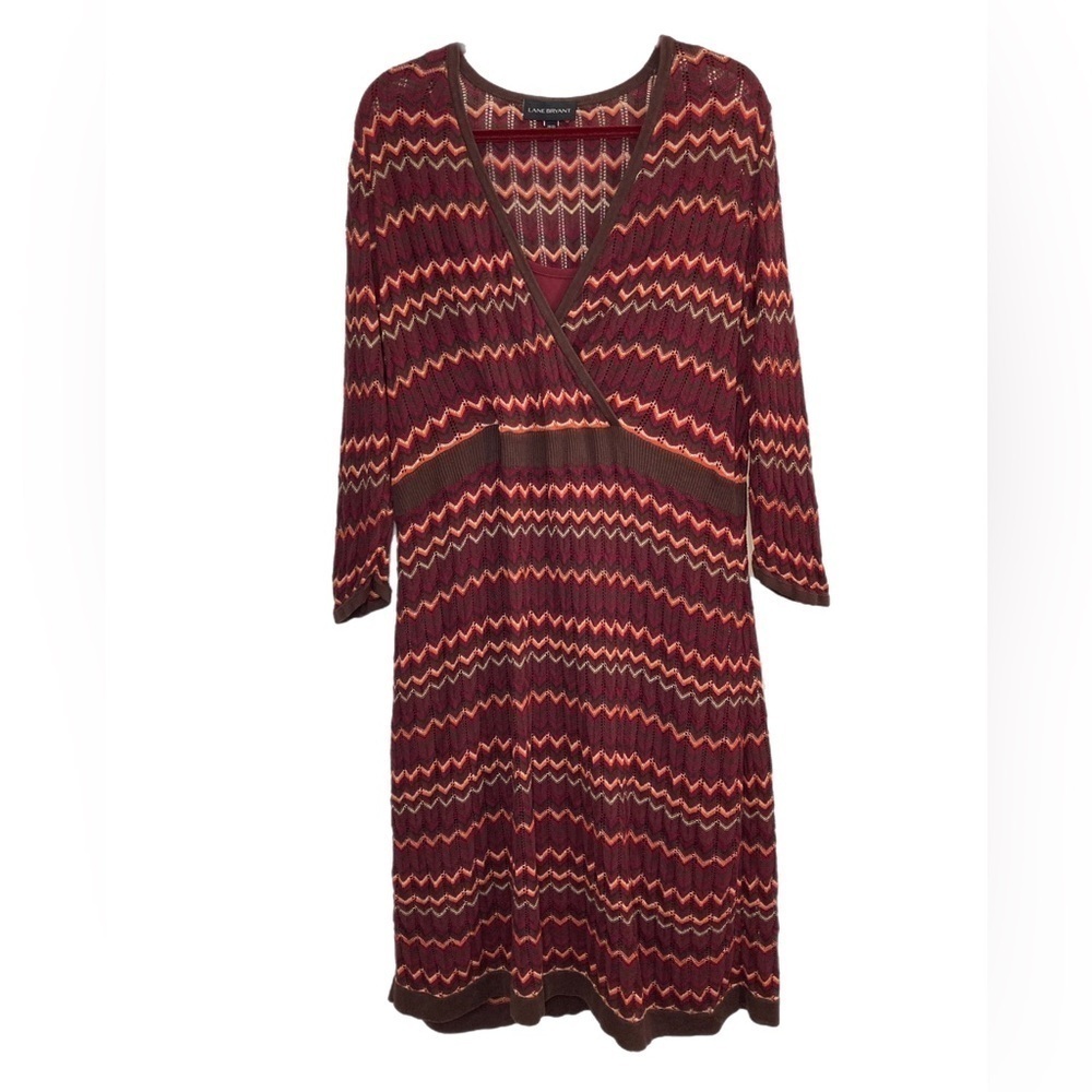 Lane Bryant zigzag striped knit v-neck midi dress Missoni style